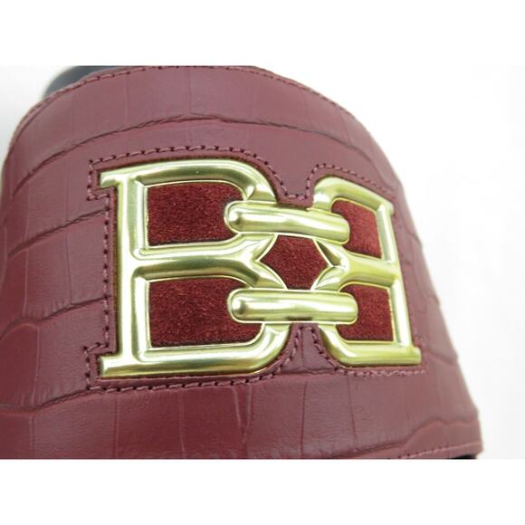 NIB BALLY JYM MAROON CROC PRINT LEATHER B CHAIN GOLD LOGO SANDALS SLIDES 9 D main image 9